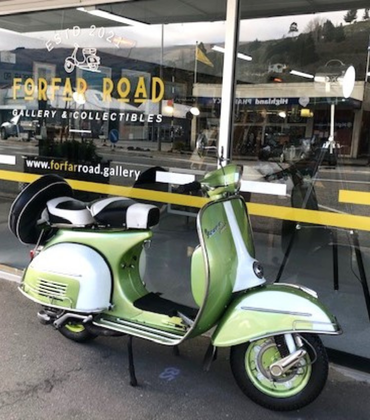 Vespa parked outside Forfar Road Gallery