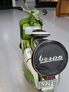Back of Vespa showing spare tyre